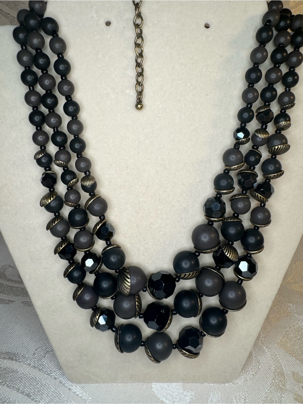 New Premier Designs Multi-Strand Black & Gray Beaded Statement Necklace